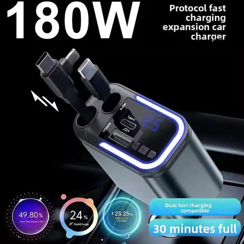 5-In-1 180W Retractable Fast Car Charger