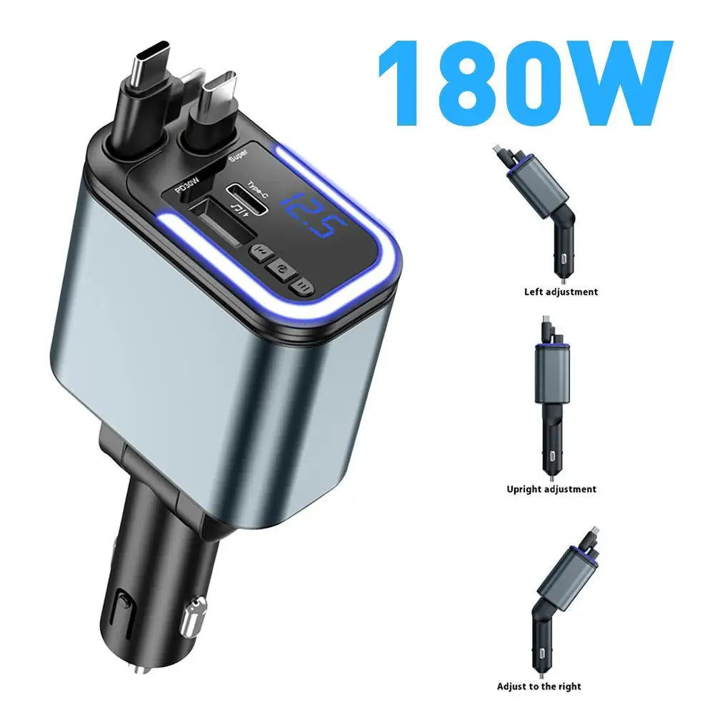 5-In-1 180W Retractable Fast Car Charger