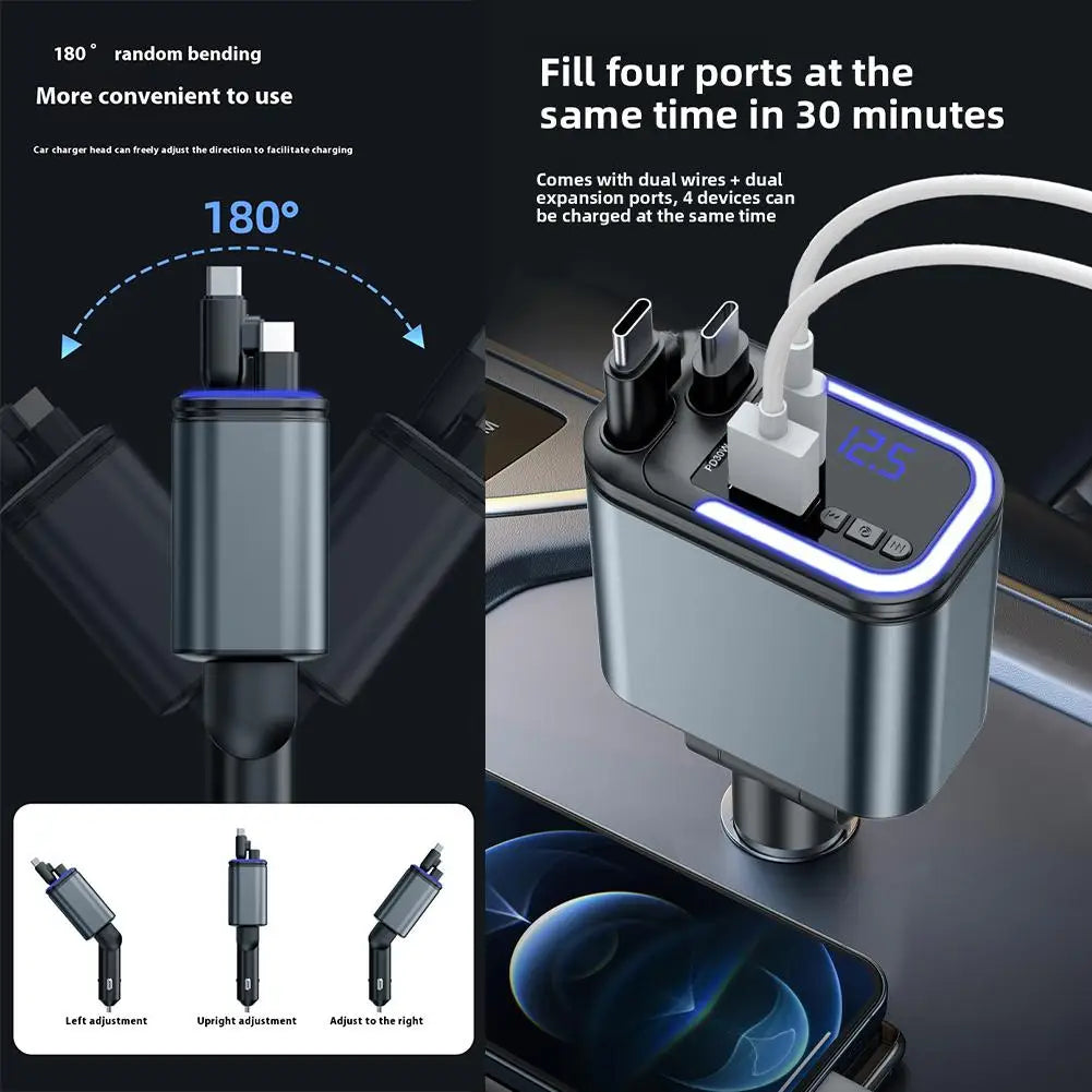 5-In-1 180W Retractable Fast Car Charger
