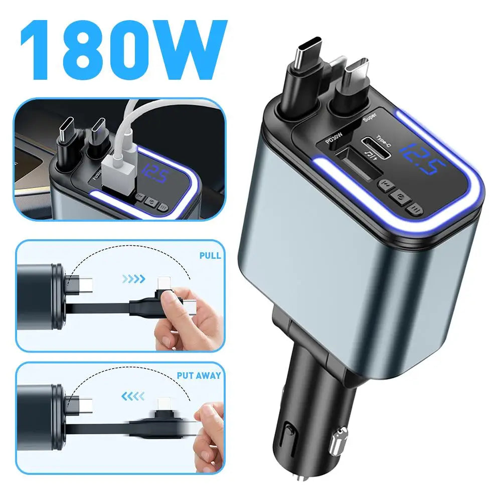 5-In-1 180W Retractable Fast Car Charger